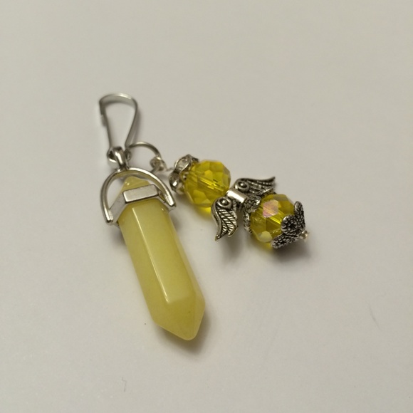 Yellow Crystal Guardian Angel & Yellow Jade Healing Crystal Charm, Bouquet Charm - Picture 3 of 4